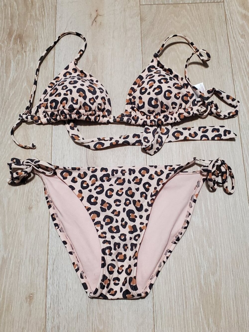 Xhilaration Pink Leopard String Bikini | Small Top, Medium Bottom